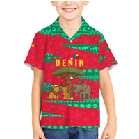 Benin Christmas Family Matching Mermaid Dress and Hawaiian Shirt with Safari Animals Baobab Tree and National Coat of Arms Design - Wonder Print Shop