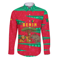 Benin Christmas Family Matching Off Shoulder Short Dress and Hawaiian Shirt with Safari Animals Baobab Tree and National Coat of Arms Design - Wonder Print Shop