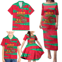 Benin Christmas Family Matching Puletasi and Hawaiian Shirt with Safari Animals Baobab Tree and National Coat of Arms Design - Wonder Print Shop