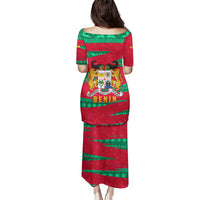 Benin Christmas Family Matching Puletasi and Hawaiian Shirt with Safari Animals Baobab Tree and National Coat of Arms Design - Wonder Print Shop