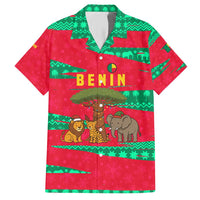 Benin Christmas Family Matching Short Sleeve Bodycon Dress and Hawaiian Shirt with Safari Animals Baobab Tree and National Coat of Arms Design - Wonder Print Shop