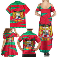 Benin Christmas Family Matching Summer Maxi Dress and Hawaiian Shirt with Safari Animals Baobab Tree and National Coat of Arms Design - Wonder Print Shop