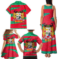 Benin Christmas Family Matching Tank Maxi Dress and Hawaiian Shirt with Safari Animals Baobab Tree and National Coat of Arms Design - Wonder Print Shop