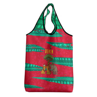 Benin Christmas Grocery Bag with Safari Animals Baobab Tree and National Coat of Arms Design - Wonder Print Shop