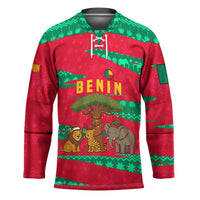 Benin Christmas Hockey Jersey with Safari Animals Baobab Tree and National Coat of Arms Design - Wonder Print Shop