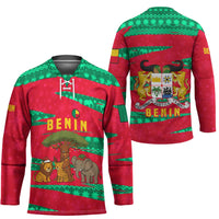 Benin Christmas Hockey Jersey with Safari Animals Baobab Tree and National Coat of Arms Design - Wonder Print Shop