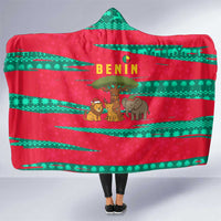Benin Christmas Hooded Blanket with Safari Animals Baobab Tree and National Coat of Arms Design - Wonder Print Shop