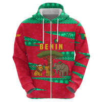 Benin Christmas Hoodie with Safari Animals Baobab Tree and National Coat of Arms Design - Wonder Print Shop