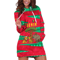 Benin Christmas Hoodie Dress with Safari Animals Baobab Tree and National Coat of Arms Design - Wonder Print Shop