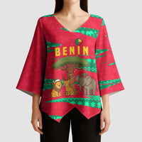 Benin Christmas Kimono Sleeve Blouse with Safari Animals Baobab Tree and National Coat of Arms Design - Wonder Print Shop