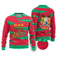 Benin Christmas Ugly Christmas Sweater with Safari Animals Baobab Tree and National Coat of Arms Design - Wonder Print Shop