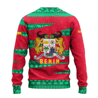 Benin Christmas Ugly Christmas Sweater with Safari Animals Baobab Tree and National Coat of Arms Design - Wonder Print Shop