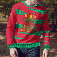 Benin Christmas Ugly Christmas Sweater with Safari Animals Baobab Tree and National Coat of Arms Design - Wonder Print Shop