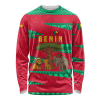 Benin Christmas Long Sleeve Shirt with Safari Animals Baobab Tree and National Coat of Arms Design - Wonder Print Shop