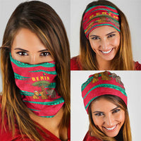 Benin Christmas Neck Gaiter with Safari Animals Baobab Tree and National Coat of Arms Design - Wonder Print Shop