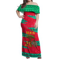 Benin Christmas Off Shoulder Maxi Dress with Safari Animals Baobab Tree and National Coat of Arms Design - Wonder Print Shop