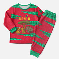 Benin Christmas Pajama Set with Safari Animals Baobab Tree and National Coat of Arms Design - Wonder Print Shop