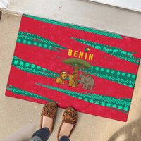 Benin Christmas Rubber Doormat with Safari Animals Baobab Tree and National Coat of Arms Design - Wonder Print Shop