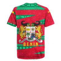 Benin Christmas Rugby Jersey with Safari Animals Baobab Tree and National Coat of Arms Design - Wonder Print Shop