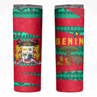 Benin Christmas Skinny Tumbler with Safari Animals Baobab Tree and National Coat of Arms Design - Wonder Print Shop