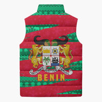 Benin Christmas Sleeveless Puffer Jacket with Safari Animals Baobab Tree and National Coat of Arms Design - Wonder Print Shop