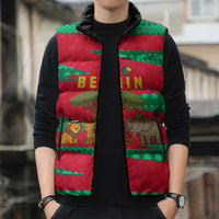 Benin Christmas Sleeveless Puffer Jacket with Safari Animals Baobab Tree and National Coat of Arms Design - Wonder Print Shop