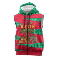 Benin Christmas Sleeveless Zip Hoodie with Safari Animals Baobab Tree and National Coat of Arms Design - Wonder Print Shop