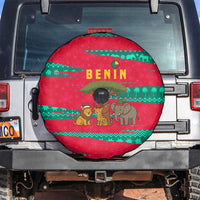 Benin Christmas Spare Tire Cover with Safari Animals Baobab Tree and National Coat of Arms Design - Wonder Print Shop