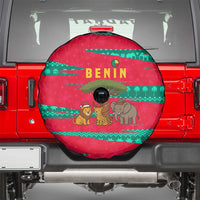 Benin Christmas Spare Tire Cover with Safari Animals Baobab Tree and National Coat of Arms Design - Wonder Print Shop