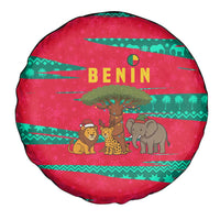 Benin Christmas Spare Tire Cover with Safari Animals Baobab Tree and National Coat of Arms Design - Wonder Print Shop