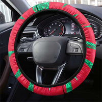 Benin Christmas Steering Wheel Cover with Safari Animals Baobab Tree and National Coat of Arms Design - Wonder Print Shop