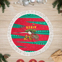 Benin Christmas Tree Skirt with Safari Animals Baobab Tree and National Coat of Arms Design - Wonder Print Shop