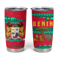 Benin Christmas Tumbler Cup with Safari Animals Baobab Tree and National Coat of Arms Design - Wonder Print Shop