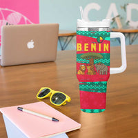Benin Christmas Tumbler With Handle with Safari Animals Baobab Tree and National Coat of Arms Design - Wonder Print Shop