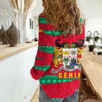 Benin Christmas Women Casual Shirt with Safari Animals Baobab Tree and National Coat of Arms Design - Wonder Print Shop
