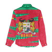 Benin Christmas Women Casual Shirt with Safari Animals Baobab Tree and National Coat of Arms Design - Wonder Print Shop
