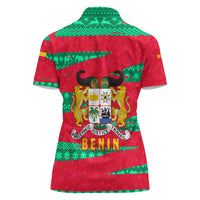 Benin Christmas Women Polo Shirt with Safari Animals Baobab Tree and National Coat of Arms Design - Wonder Print Shop