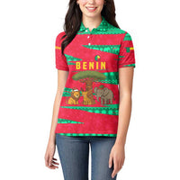 Benin Christmas Women Polo Shirt with Safari Animals Baobab Tree and National Coat of Arms Design - Wonder Print Shop