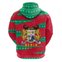 Benin Christmas Zip Hoodie with Safari Animals Baobab Tree and National Coat of Arms Design - Wonder Print Shop