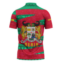 Benin Christmas Zipper Polo Shirt with Safari Animals Baobab Tree and National Coat of Arms Design - Wonder Print Shop