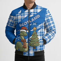 Scotland Christmas Bomber Puffer Jacket with Nessie Santa Hat and Blue Tartan Tree - Wonder Print Shop