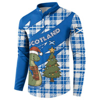 Scotland Christmas Button Sweatshirt with Nessie Santa Hat and Blue Tartan Tree - Wonder Print Shop