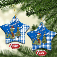 Scotland Christmas Ceramic Ornament with Nessie Santa Hat and Blue Tartan Tree - Wonder Print Shop