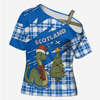 Scotland Christmas Cross Shoulder Shirt with Nessie Santa Hat and Blue Tartan Tree - Wonder Print Shop