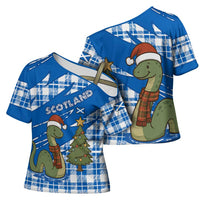 Scotland Christmas Cross Shoulder Shirt with Nessie Santa Hat and Blue Tartan Tree - Wonder Print Shop