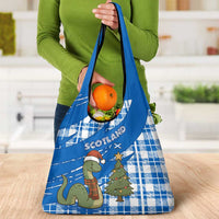 Scotland Christmas Grocery Bag with Nessie Santa Hat and Blue Tartan Tree - Wonder Print Shop