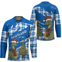 Scotland Christmas Hockey Jersey with Nessie Santa Hat and Blue Tartan Tree - Wonder Print Shop