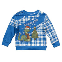 Scotland Christmas Kid Ugly Christmas Sweater with Nessie Santa Hat and Blue Tartan Tree - Wonder Print Shop