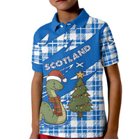 Scotland Christmas Kid Polo Shirt with Nessie Santa Hat and Blue Tartan Tree - Wonder Print Shop