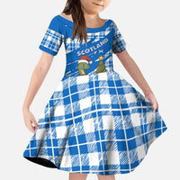 Scotland Christmas Kid Short Sleeve Dress with Nessie Santa Hat and Blue Tartan Tree - Wonder Print Shop
